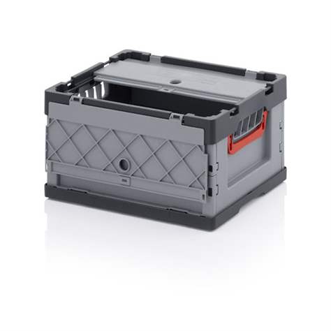 Přepravka plastová Euro skladací s víkem, šedá barva, 400 x 300 x 270 mm - obrázek2