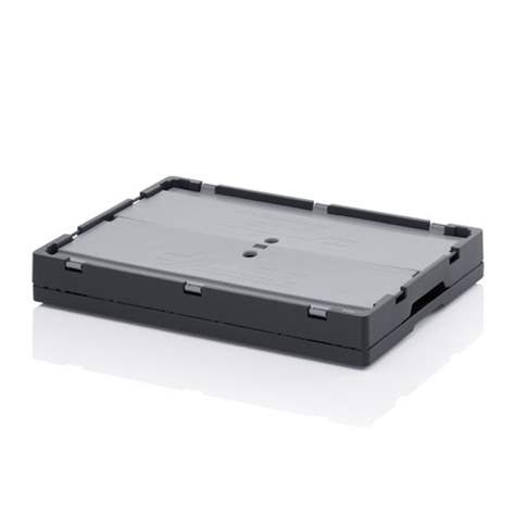 Přepravka plastová Euro skladací s víkem, šedá barva, 600 x 400 x 270 mm - obrázek2