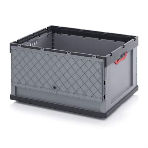 Přepravka plastová Euro skladací s víkem, šedá barva, 800 x 600 x 445 mm - obrázek3