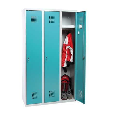 Dulap metalic pentru vestiar, sudat, WEMO, 3 x 300 mm, uși verzi RAL5018, fără picioare, închidere 3 puncte, încuietoare cilindrică - Malow - imagine6