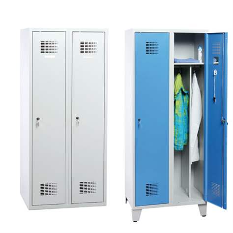 Garderobenschrank WEMO, geschweißt, 2 x 400 mm, Türfarbe Grau RAL7035, mit Füßen, Dreipunkt-Zylinderschloss - Malow - Bild2