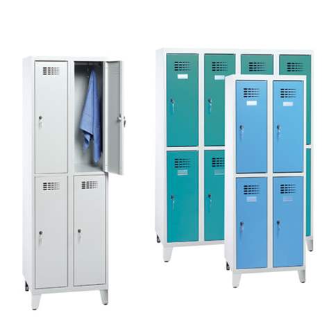 Schließfachschrank WEMO, 2x2 Abteile, 600x500x1940 mm, mit Füßen, Türfarbe blau RAL5012, Drehriegelverschluss - Malow - Bild2
