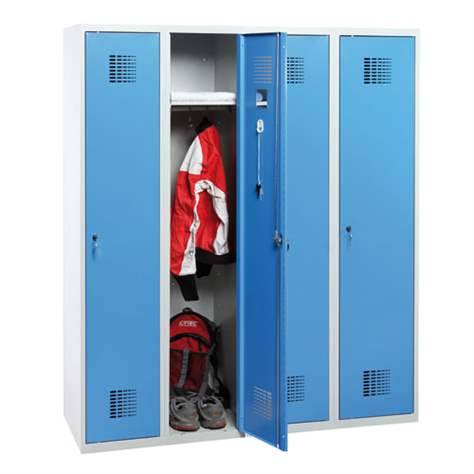 Dulap metalic pentru vestiar, sudat, WEMO, 4 x 300 mm, uși albastre RAL5012, fără picioare, închidere 3 puncte, încuietoare cilindrică - Malow - imagine4