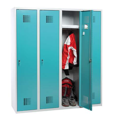 Dulap metalic pentru vestiar, sudat, WEMO, 4 x 300 mm, uși verzi RAL5018, fără picioare, închidere 3 puncte, încuietoare cilindrică - Malow - imagine4