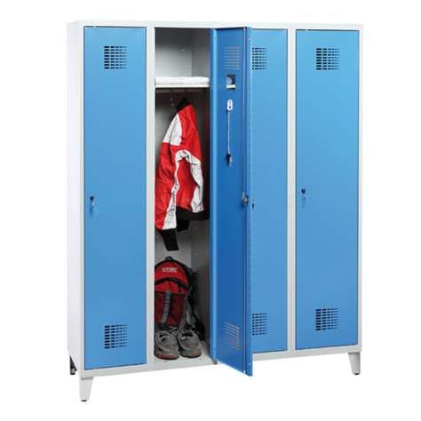 Dulap metalic pentru vestiar, sudat, WEMO, 4 x 300 mm, uși albastre RAL5012, cu picioare, încuietoare cilindrică cu blocare în 3 puncte - Malow - imagine3