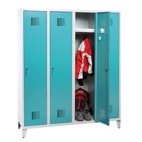 Dulap metalic pentru vestiar, sudat, WEMO, 4 x 300 mm, uși verzi RAL5018, cu picioare, încuietoare cilindrică cu blocare în 3 puncte - Malow - imagine3