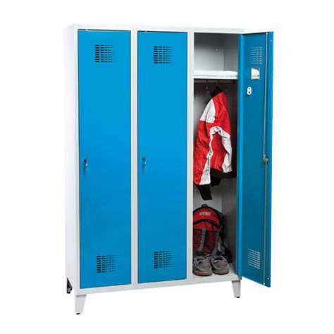 Dulap metalic pentru vestiar, sudat, WEMO, 3 x 300 mm, uși albastre RAL5012, cu picioare, încuietoare pentru lacăt cu blocare în 3 puncte - Malow - imagine7