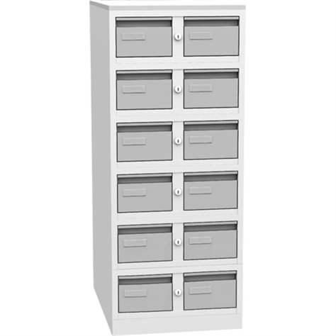 Karteischrank für Format A6, 12 Schubladen, HxBxT: 1250 x 438 x 600 mm, Farbe grau RAL7035 - Kovos Verneřice