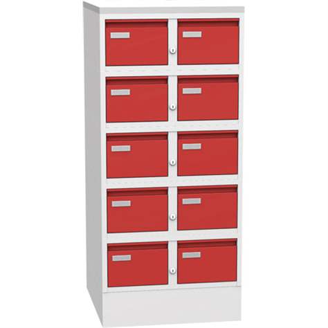 Karteischrank für Format A5, 10 Schubladen, HxBxT: 1250 x 560 x 600 mm, Farbe grau RAL7035/rot RAL3000 - Kovos Verneřice