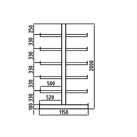 Kragarmregal ATLAS mit identischen Kragarmlängen, doppelseitig, Länge 2700 mm, 3 Ständer, 6 Ebene - META Skladovací technika - Bild2
