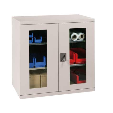 Dulap metalic de atelier cu uși batante cu fereastră transparentă, HxLxl: 1000x1044x655 mm, 2 x polițe 100 kg, gri RAL7035 - Polak CZ, s.r.o.