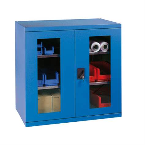 Dulap metalic de atelier cu uși batante cu fereastră transparentă, HxLxl: 1000x1044x655 mm, 2 x polițe 100 kg, albastru RAL5012 - Polak CZ, s.r.o.