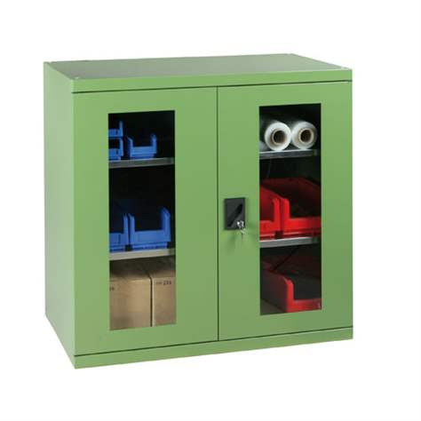 Dulap metalic de atelier cu uși batante cu fereastră transparentă, HxLxl: 1000x1044x655 mm, 2 x polițe 100 kg, verde RAL6011 - Polak CZ, s.r.o.