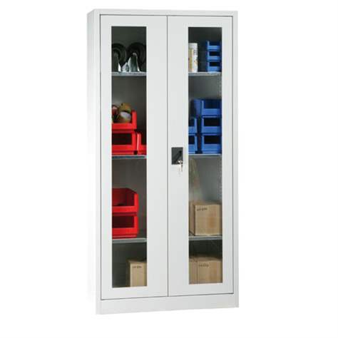 Dulap metalic de atelier cu uși batante cu fereastră transparentă, HxLxl: 1950x1044x655 mm, 4 x polițe 100 kg, albastru RAL5012 - Polak CZ, s.r.o. - imagine5