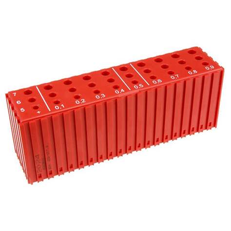 Kunststoff-Box zum Ablegen von Bohren mit Durchmesser 5-7,9mm - D5-D7,9, Modul 20x5, Farbe rot.