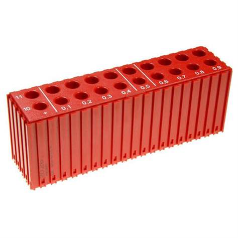 Kunststoff-Box zum Ablegen von Bohren mit Durchmesser 10-11,9mm - D10-D11,9, Modul 20x5, Farbe rot.