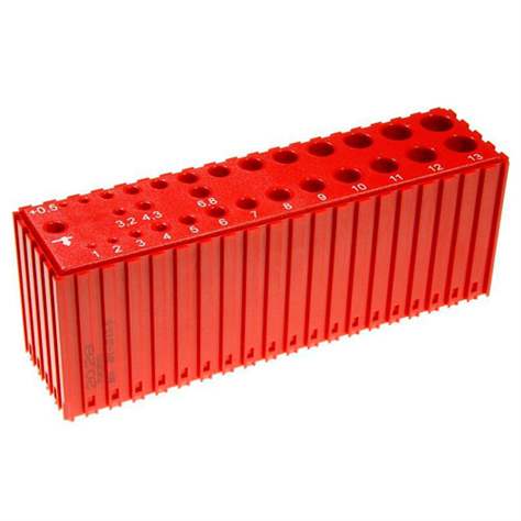Kunststoff-Box zum Ablegen von Bohren mit Durchmesser 12-13,9mm - D12-D13,9, Modul 20x5, Farbe rot.