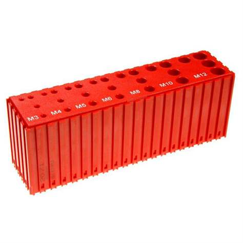 Kunststoff-Box zum Ablegen von Gewindebohrern M3-M12, Modul 20x5, Farbe rot.