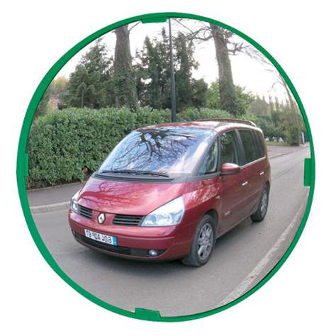 Multifunktionsspiegel mit grünem Rahmen für Außenbereiche, Rundform 800 mm