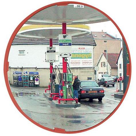 Multifunktionsspiegel mit rotem Rahmen für Außenbereiche, Rundform 600 mm