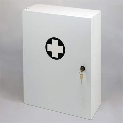 Erste-Hilfe-Wandschrank, aus Metall, mit Schloss, mit Inhalt "Büro