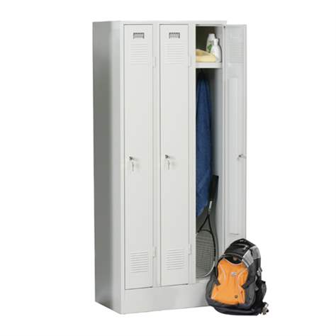 Dulap metalic pentru vestiar cu soclu, sudat, economie de spațiu, 3 x 250 mm, uși gri RAL7035 - Kovos Verneřice