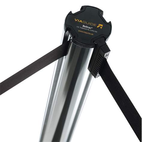 Personalleitsystem - Gurtpfosten Expo, niedrig, Gurtlänge 2,3m, Chrom gebürstet / Gurt Schwarz - Bild2