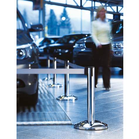 Personalleitsystem - Gurtpfosten Expo, niedrig, Gurtlänge 2,3m, Chrom gebürstet / Gurt Schwarz - Bild3