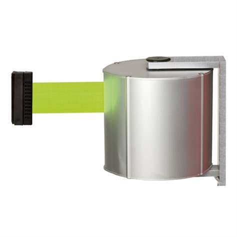 Gurtabsperrung in Kassette Wall Mount XXL, Gurtlänge 12 m, magnetisch, Chrom / Gurtfarbe Gelb