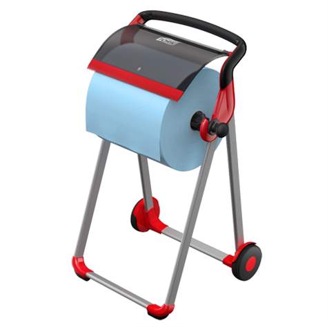 Dispozitiv desfășurător produse consumabile curățenie - hârtie prosop în rolă TORK, stativ mobil, culoare roșie-neagră - TORK - imagine7