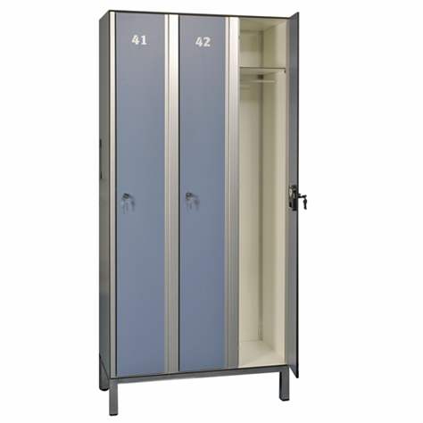 Garderobenschrank aus HPL für Nassbereiche, 2 x 400 mm, 4 Füße, Drehriegel, Türfarbe Gelb - Bild3