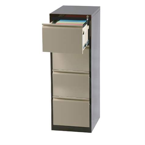 Registraturschrank für Formate DIN A4 und FOLIO, 4 Schubladen, HxBxT: 1325x475x620 mm, Farbe braun RAL8017 / beige RAL1015 - Kovona Lysa nad Labem