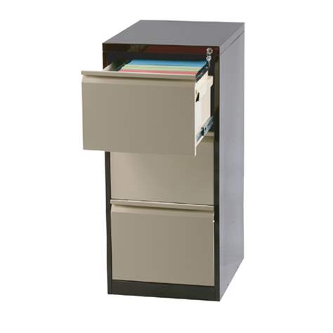 Registraturschrank für Formate DIN A4 und FOLIO, 3 Schubladen, HxBxT: 1018x475x620 mm, Farbe braun RAL8017 / beige RAL1015 - Kovona Lysa nad Labem