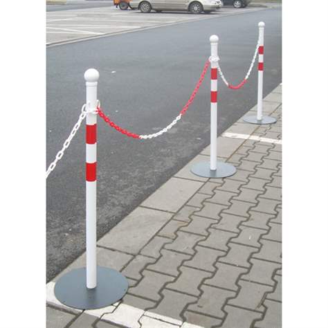 Kettenständer aus Metall, VE: 4 Metallpfosten + Kunststoffkette 15 m, Rot/Weiß - Bild2