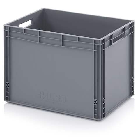 Přepravka plastová Euro, plná, šedá barva, 600 x 400 x 420 mm