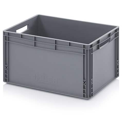 Přepravka plastová Euro, plná, šedá barva, 600 x 400 x 320 mm