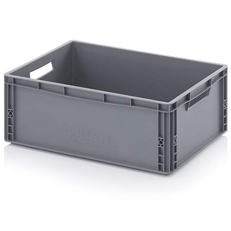 Přepravka plastová Euro, plná, šedá barva, 600 x 400 x 220 mm