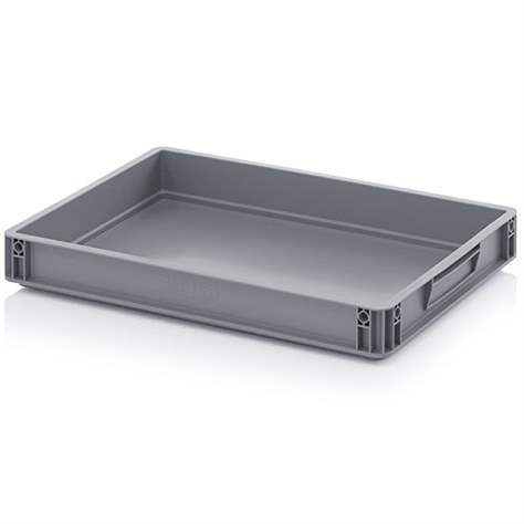 Přepravka plastová Euro, plná, šedá barva, 600 x 400 x 75 mm