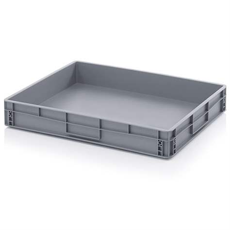 Přepravka plastová Euro, plná, šedá barva, 600 x 800 x 120 mm