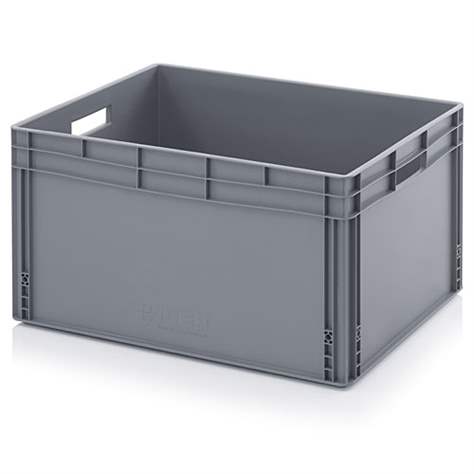 Přepravka plastová Euro, plná, šedá barva, 600 x 800 x 420 mm