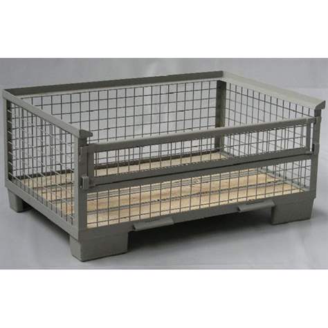 Gitterbox, mittelhohe Baumform - Längswand halb abklappbar, 1200x800x400 mm, Traglast 1500 kg, Farbe Grau RAL7030