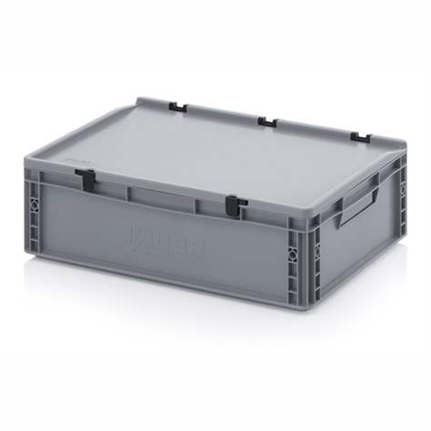 Prepravka plastová Euro s vekom, farba šedá, 600 x 400 x 185 mm
