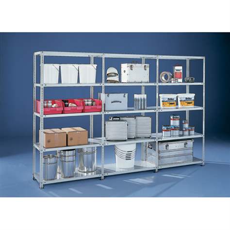 Regál šroubovaný FIX, 5 polic, v x š x h: 2000 x 1000 x 300 mm, nosnost 150 kg, pozinkovaný, přídavný - META Skladovací technika - obrázek4