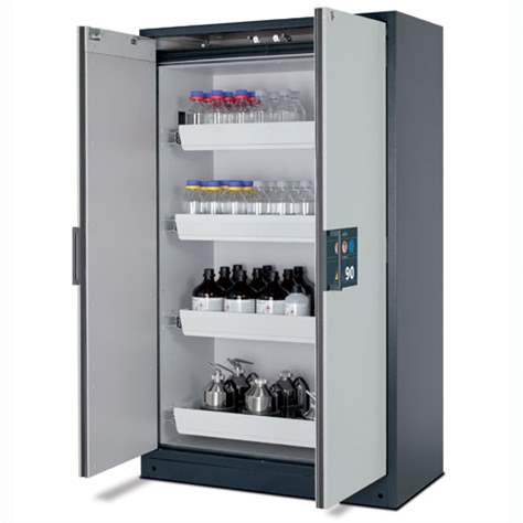 Bezpečnostní skříň na chemikálie 90 min., 4 zásuvky, š. 1200 mm, TSA/AGT, dveře šedé - asecos GmbH