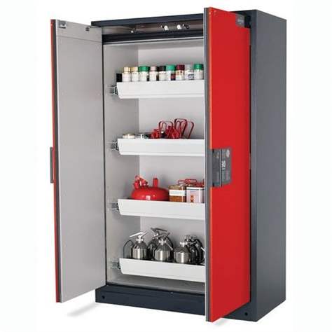 Bezpečnostní skříň na chemikálie 90 min., 4 zásuvky, š. 1200 mm, dveře červené - asecos GmbH