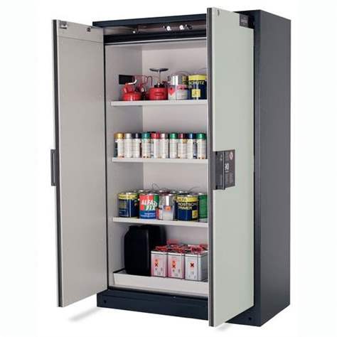 Bezpečnostní skříň na chemikálie 90 min., 3 police + vana, š. 1200 mm, dveře šedé - asecos GmbH