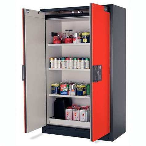 Bezpečnostní skříň na chemikálie 90 min., 3 police + vana, š. 1200 mm, TSA/AGT, dveře červené - asecos GmbH