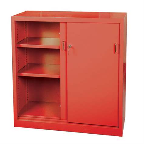 Dulap metalic cu polițe și uși glisante - department steel furniture, HxLxl: 1040x1000x435 mm, culoare roșie RAL 3020 - Malow - imagine2