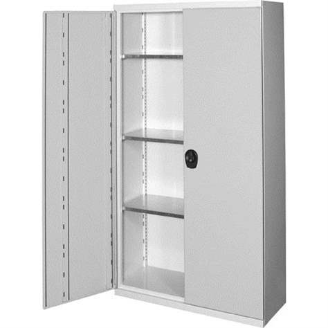 Dulap metalic de atelier cu uși batante, HxLxl: 1950x1044x405 mm, 3 x polițe 100 kg, gri RAL7035 - Polak CZ, s.r.o.