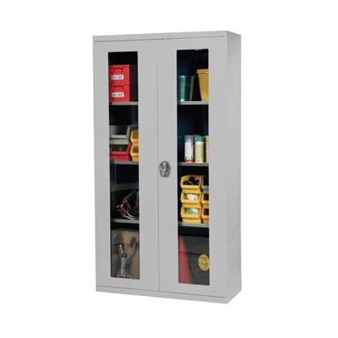 Dulap atelier, HxLxl: 1950 x 1044 x 405 mm, uși cu fereastră, 3 x polițe 100 kg, gri RAL7035 - Polak CZ, s.r.o.